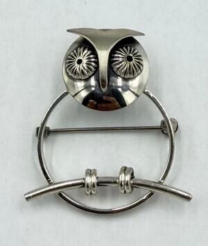 1960's Handmade Beau Sterling Silver Modernist OWL Perch Brooch Russo Saccoccio
